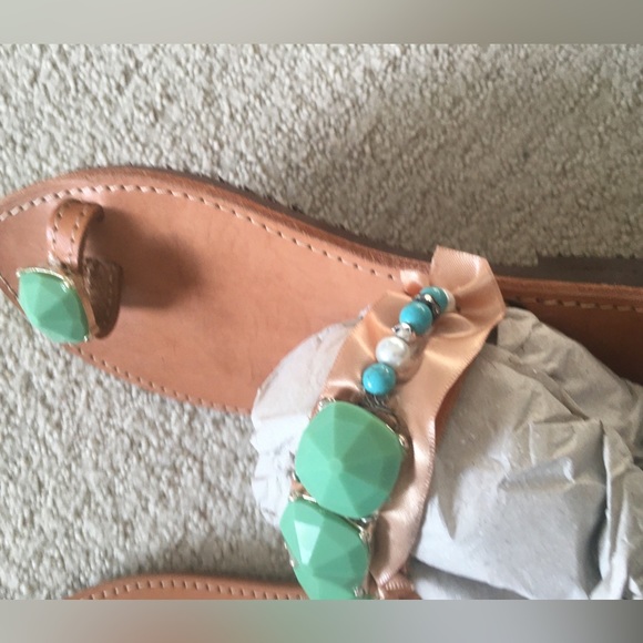 NWOT 🔺 LEATHER BEADED SANDALS Made in Greece - Picture 6 of 8